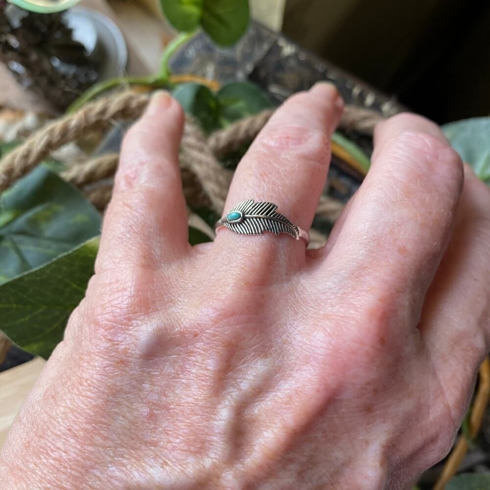 Turquoise Sterling Silver Feather Ring - Picture 7 of 7